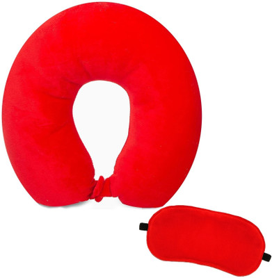 Varnar Neck Pillow With built-in elastic strap and Sleeping Eye Mask combo (Red) Combo Neck Pillow & Eye Shade(Red)