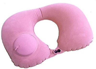 SHOPOLIFE Soft Fabric Portable Push Type Automatic Inflatable U-Shaped Pillow Neck Pillow(Multi)