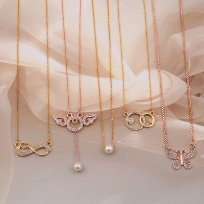 pearl jewelllry Pack of 5 Nacklace Chain For Girls And Women Diamond Gold-plated Plated Brass Necklace