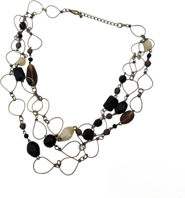 Trendeela.com Ceramic Stone Embellished layered Necklace For Women (Black, White & Grey) Black Silver Plated Glass, Alloy Necklace