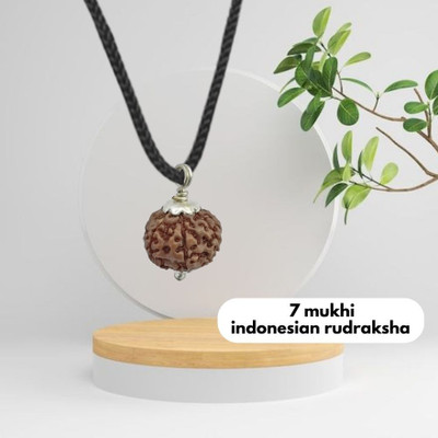 Kuttumb Gems & Jewels Lab Certified Natural 7 Mukhi Rudraksha Bead Indonesia 7 Face Rudraksha Silver Brass Locket Set