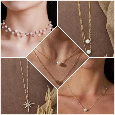 ELCETRATD JEWELLERY shimmeing beautiful pendant and locket pack of 5 combo for women and girls Gold-plated Pearl Alloy Pendant Set