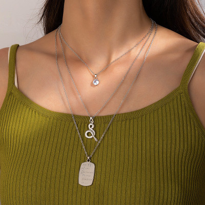 Arzonai New letter square snake element pendant multi-layer geometric irregular 3-layer Stainless Steel Necklace