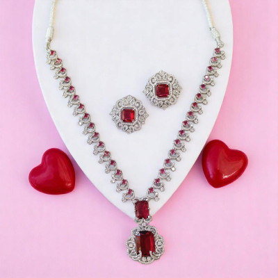 JEWELFYU Brass Red Jewellery Set(Pack of 1)