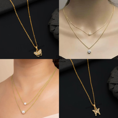 BOGHRA SALES combo pendant for girls Gold-plated, Rhodium Pearl, Diamond Brass, Alloy Pendant