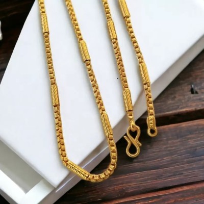 GAFUT One Gram Gold Plated Imported Fancy Square Pipe Designer Chain 24 Inch Long Gold-plated Plated Stainless Steel Chain