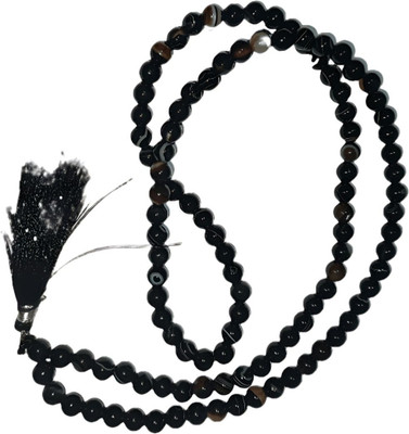 Navdurga Jyotish Kendra Natural Lab Certified Sulemani Black Hakik (6mm) 108 +1 Beads Mala Agate Stone Necklace