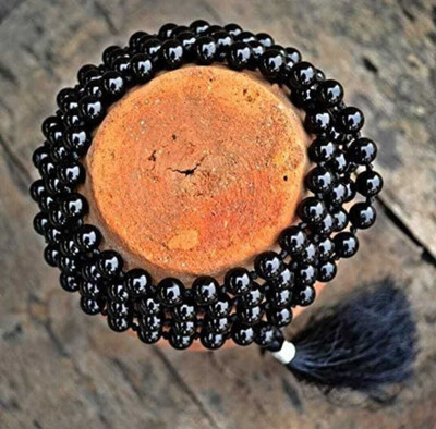 Vanishree World 15.5 inc kala hakik ki mala Beads Stone Chain