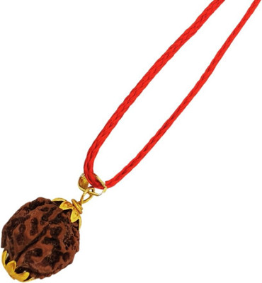 Fine Creation 6 Mukhi/Faced Nepali Rudraksha with Rudraksha Pandant | Natural & Certified Gold-plated Beads Brass, Wood Locket Set