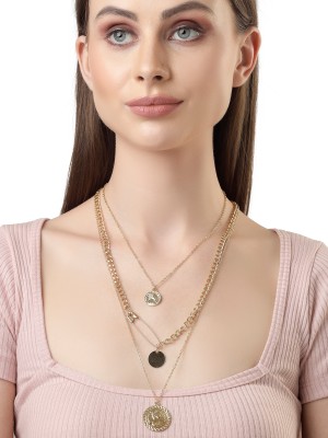 Scintillare by Sukkhi Creative Style Gold Plated Queen Inspired Multilayered Pendant Necklace Gold-plated Plated Alloy Layered