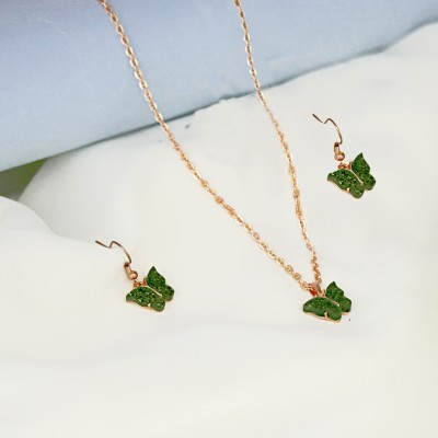 piah fashion Brass Gold-plated Green Jewellery Set(Pack of 1)