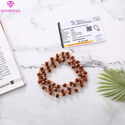 SPYRONIX REAL TREASURE Authentic Rudraksha Mala with Gold Caps (54 + 1 Beads) with Certificate Gold-plated Plated Brass Necklace SPYRONIX REAL TREASURE Authentic Rudraksha Mala with Gold Caps (54 + 1 Beads) with Certificate Gold-plated Plated Brass Necklace