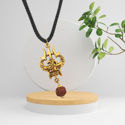 Kuttumb Gems & Jewels Most Demanded Shiv Trishul OM Dotted Locket Pendant With Dhaga For Unisex Gold-plated Brass Pendant Set