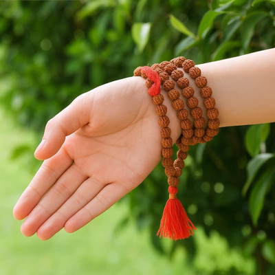 Vanishree World 5 Mukhi Rudraksha Mala 108 Beads with Certificate 7 mm Brown Beads Wood Chain