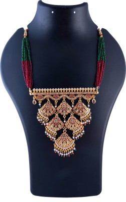 ftj Elegent Rajputi Jadau Aad/Necklace with Cubic Zirconia Stones Cubic Zirconia Gold-plated Plated Alloy Necklace Set