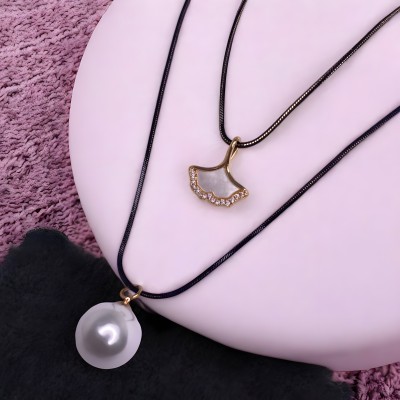 VATIYAANA Radiant Shell Pearl 2 Layer Necklace for Women & Girl Birthday, Anniversary Gift Pearl Stainless Steel Necklace