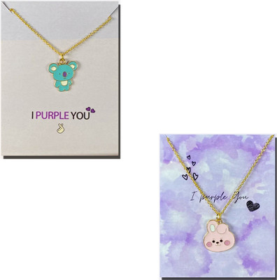 AVR JEWELS Combo Of 2 Gold Plated Pretty Blue & Pink Butterfly Charm Necklace Gold-plated Plated Alloy Chain Set