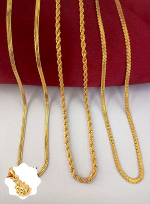 Get 3 Chains @70 Each Gold Polish chain for men women With 1 Ganesh ji Locket Gold-plated Plated Brass Chain