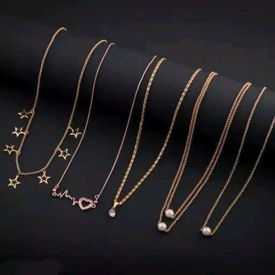 MegaValue Bhumi09 Gold Plated Necklace Chain Combo of 5 For Women/Girls Stylish Gold-plated Plated Brass Necklace