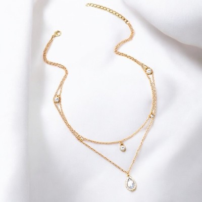 RIDHAA Crystal Dewdrop Golden Layered Necklace Alloy Chain