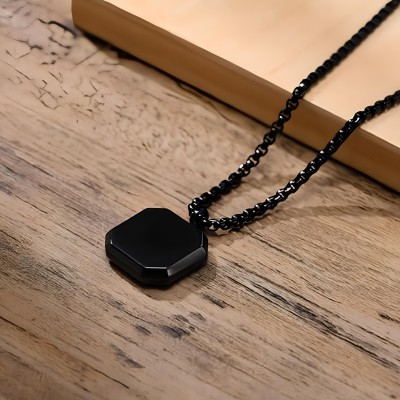 Karishma Kreations Geometric Black Square Natural Stone Male Pendant Locket Necklace Gold-plated, Silver, Titanium, Platinum Emerald, Crystal Crystal, Alloy, Brass, Stainless Steel Pendant Set