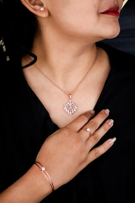 BELFIOR Combo Necklace/Earrings/Rings/Bracelate For Women (pack of 4) Spinel Silver Plated Alloy Necklace
