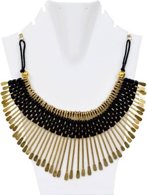 BNB Oxidized Gold Plated Black & Silk Thread Chunky Necklace Brass Necklace