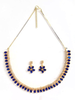 The Splendid Crystal Gold-plated Gold, Blue Jewellery Set(Pack of 3)