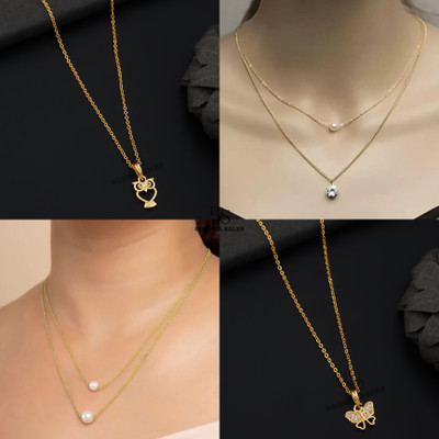 BOGHRA SALES combo pendant chain for girls Gold-plated, Rhodium Pearl, Diamond Brass, Alloy Pendant