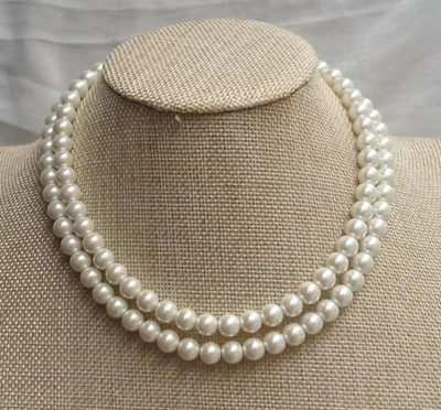 PRASUB 2 layer premium 6mm glass pearl necklace Pearl Alloy Layered