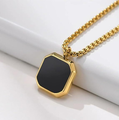 Oxcar Anti Tarnish Stainless Steel Gold Black Skewer Diamond Nacklace-092 Gold-plated Stainless Steel Pendant Set