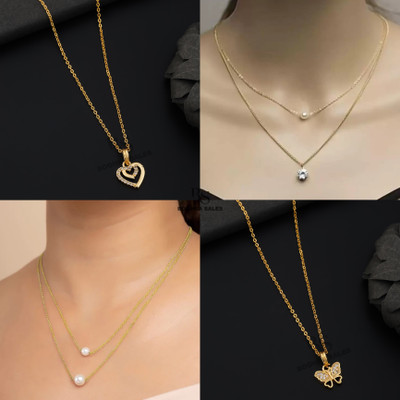 BOGHRA SALES combo pendant chain for girls Gold-plated, Rhodium Pearl, Diamond Brass, Alloy Pendant