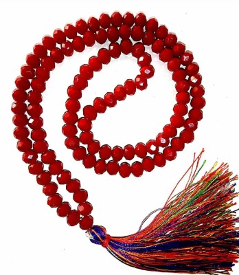 SHREENATHJI Red Agate Japa Mala Red Crystal Saphhire 108+1 Beads 8mm Diamond Cut Gemstone Surya/Gayatri/Maha Laxmi Mantra Japa Necklace for Men & Women Stone Chain
