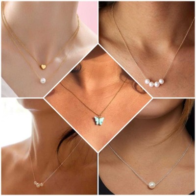 ELCETRATD JEWELLERY shimmeing beautiful pendant and locket pack of 5 combo for women and girls Gold-plated Pearl Alloy Pendant Set