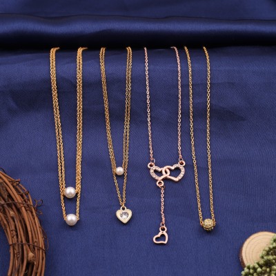 FLAMINGO JEWELS Delfa Combo Of 4 Necklaces Chain For Girls And Womens Gold-plated Plated Alloy Necklace