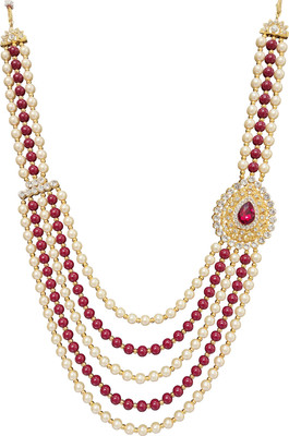 radhe creation ®pearl base groom necklace for men wedding dulha mala haar for marriage. Diamond Gold-plated Plated Brass, Metal, Mother of Pearl Necklace