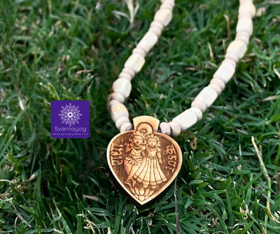 SVARNAYOG Radha Krishna Tulsi Mala| Radha Krishna Heart Shape Pendant Wood Chain |Necklace Wood Necklace