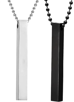 Oscar Enterprises COMBO Of Silver And Black Bar Pendant Necklace For Men And Girls AP-01 Silver Plated Stainless Steel Chain