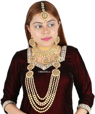 URBANELA Kundan and Pearl wedding and Engagement special Necklace Bridal Jewellery Gold-plated Plated Alloy Necklace