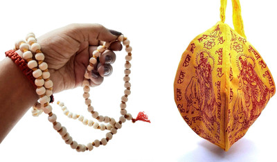 URBANELA 108 Beads Basil Tulsi For Jaap with Gomukhi Japa Bag :JAP MALA-01 WITH BAG_B Wood Chain