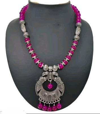 vedanshiv Beads Black Silver Plated Alloy Necklace Set