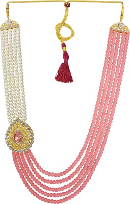 radhe creation ®Five layers white & pink pearl beads Dulha groom sherwani Necklace/Moti Mala Diamond Gold-plated Plated Metal Chain Set