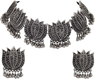 URBANELA Oxidized German Silver Gypsy look Tribal Antique Garba Dandiya Navratri Special Afghani Jewellery Alloy Necklace Set