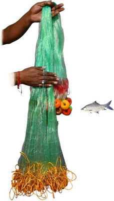 PURKAIT FISHNET 5 finger 100mm fishing net with PVC floaters ball Fishing Net(Green)