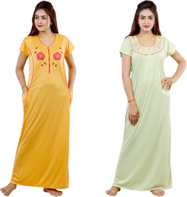 NACNO Women Nighty(Yellow, Green)