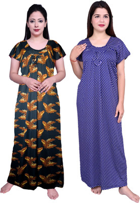 Fabricalign Women Nightdress(Dark Blue)