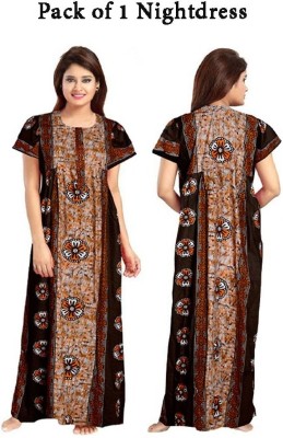 Ravi Gold Print Women Nighty(Brown)