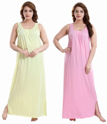 PHFS Women Nighty Set(Yellow, Pink)