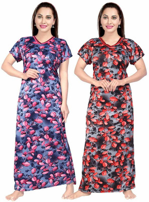 Hans Crafted Women Nighty(Pink, Grey)