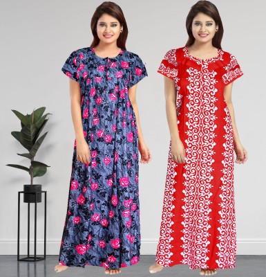 AakarShana Women Nighty Set(Grey, Red)